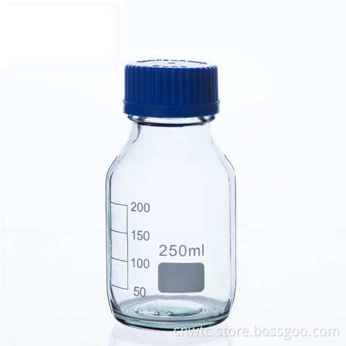 Amber Graduated Glass Reagent/Media Bottle with Blue Screw Cap